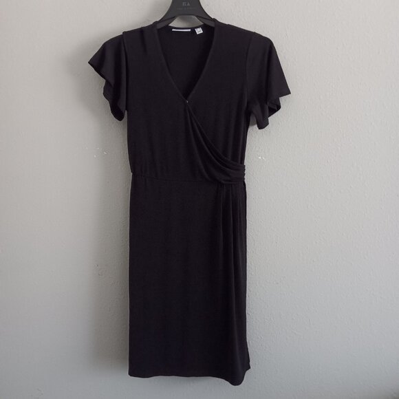 Susan Graver Regular Liquid Knit Faux Wrap Dress - Black Sz S a64628 - Picture 2 of 5